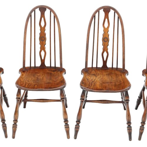 Vintage Set Of 4 Quality Ash Elm Windsor Kitchen Dining Chairs
