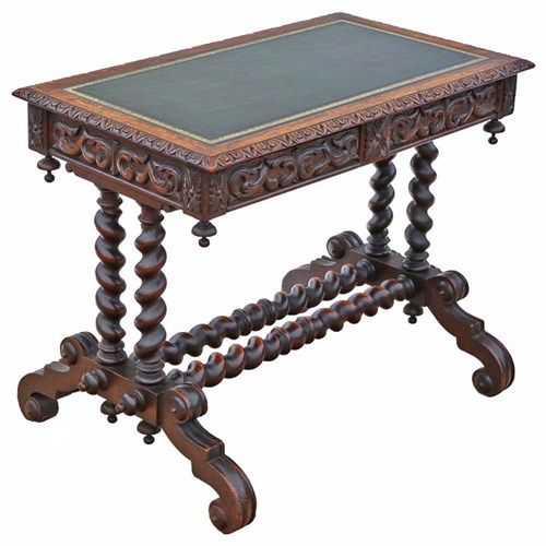 Fine Quality Antique Carved Oak Writing Table - 19Th Century Desk Side Dressing