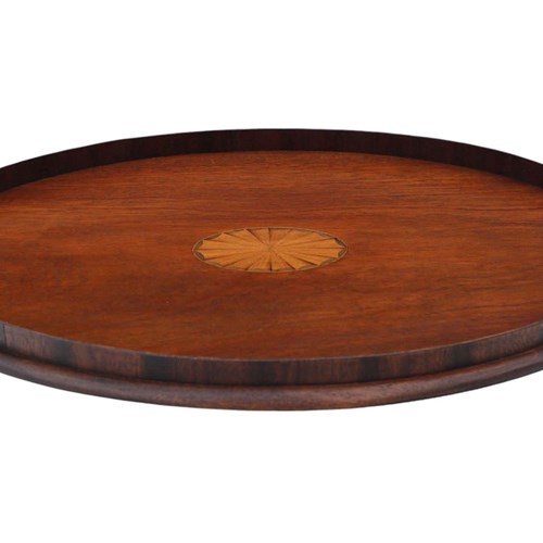 Antique Victorian Quality Inlaid Mahogany Oval Serving Tray Tea C1900