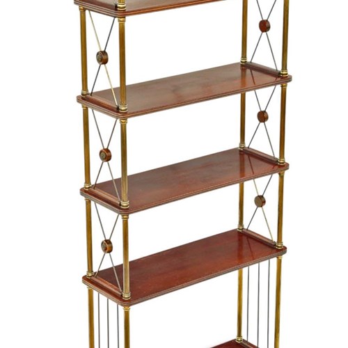 Large Vintage Mahogany & Brass Bookcase Display Shelving By Maison Jansen