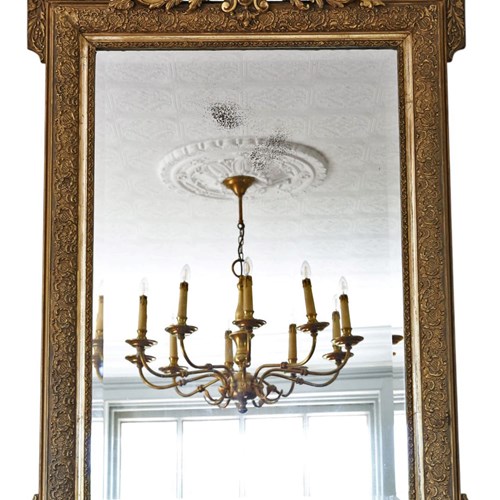 Large 19Th Century Antique Gilt Overmantle Wall Mirror – Vintage Gold Statement 