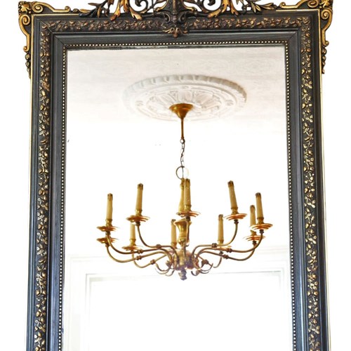 Large 19Th Century Antique Ebonised & Gilt Overmantle Wall Mirror – Black & Gold