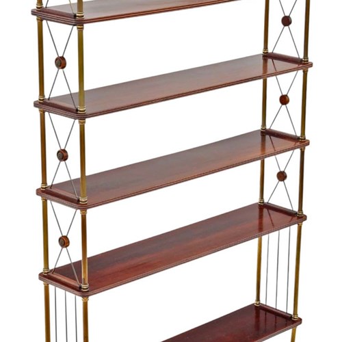 Large Vintage Mahogany & Brass Bookcase – Display Shelving By Maison Jansen