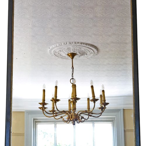 Very Large 19Th Century Antique Ebonised Gilt Overmantle Wall Mirror Black Gold