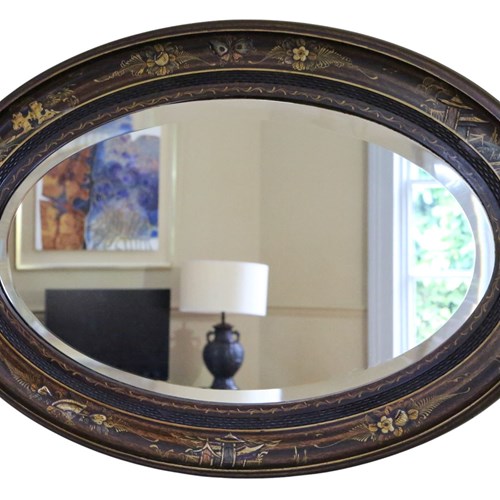 Antique C.1915 Chinoiserie Oval Overmantle Wall Mirror – Quality Frame