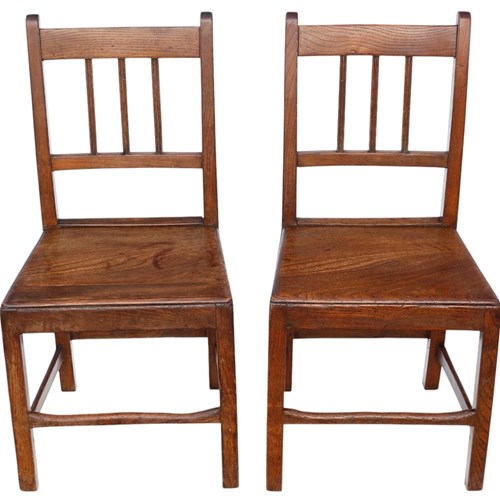 Antique C.1800 Pair Of Elm Chairs – Hall, Kitchen, Dining, Bedroom Seating