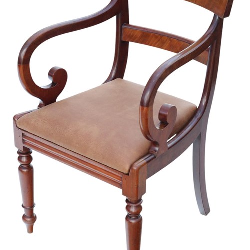 Fine Quality Antique 19Th Century Mahogany Scroll-Arm Elbow Chair