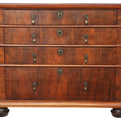 Antique Early 18Th Century Georgian Inlaid Walnut Chest Of Drawers