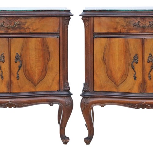 Antique Pair Of Large Early 20Th Century Figured Walnut Bedside Tables 