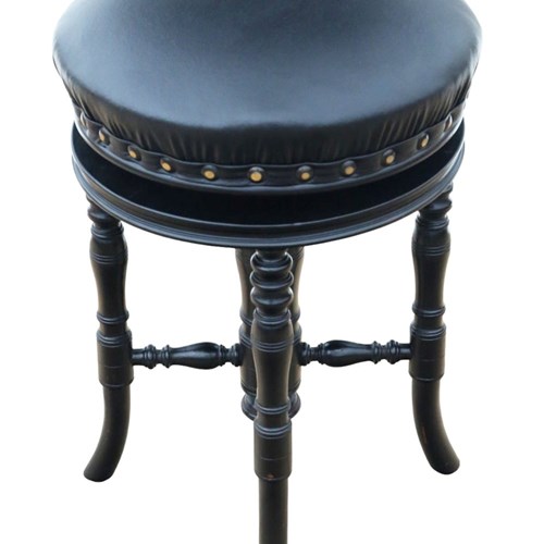 Antique 19Th Century Ebonised Mahogany Revolving Adjustable Piano Stool 
