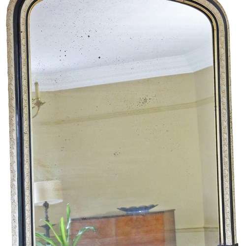 Antique 19Th Century Black Ebonised And Cream Overmantel Wall Mirror – Ornate 