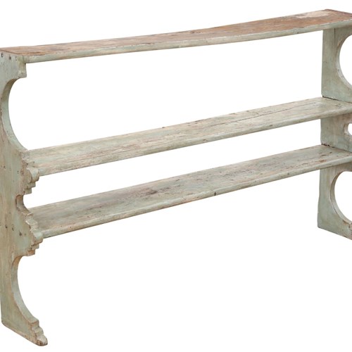 Antique 19Th Century Quality Painted Elm Display Wall Shelves - Period Bookcase