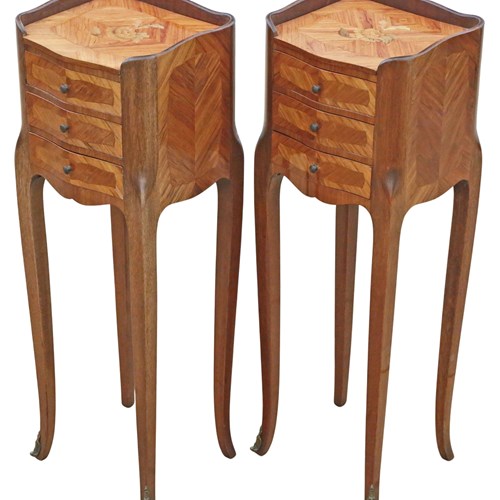 Vintage Retro French Pair Of Marquetry / Parquetry Bedside Tables – Mid-20Th C.