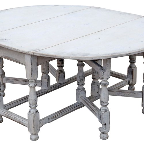 Antique C.1920 Very Large Swedish Drop-Leaf Gateleg Dining Table – Painted 