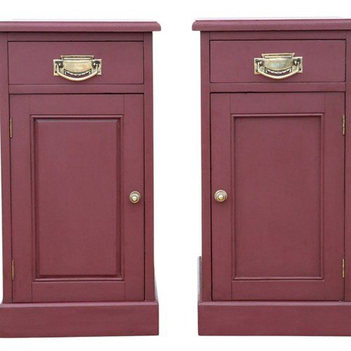 Quality Pair Of Antique Preference Red Painted Bedside Tables Chests Cupboards