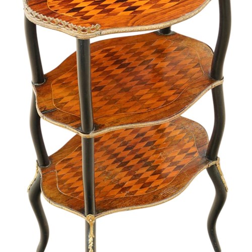 Antique C1900 Inlaid Parquetry Etagere Whatnot Display Shelves Side Table