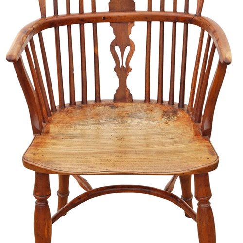 Antique 19Th Century Yew & Elm Windsor Armchair Or Carver Elbow-Chair Quality