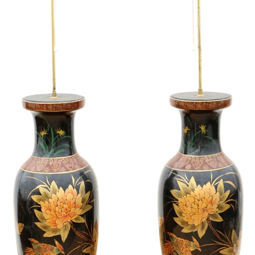 Retro Vintage Mid-Century Quality Large Pair Of Ceramic Oriental Table Lamps