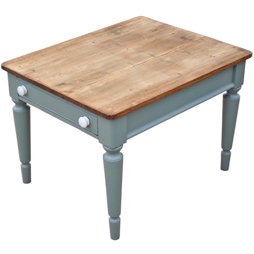 Antique C.1915 Pine Kitchen Dining Table With End Drawer – Fine Quality 