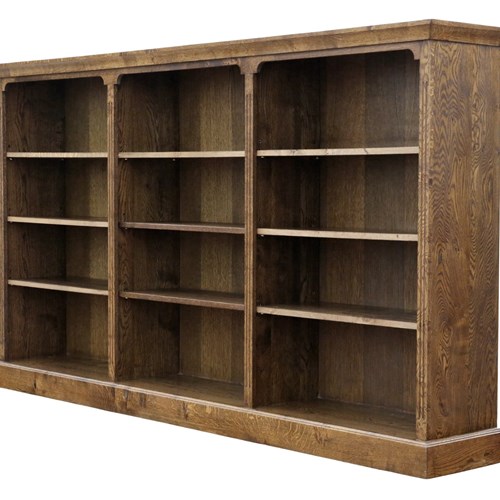 Very Large Vintage 20Th Century Oak Adjustable Open Bookcase / Display Shelves