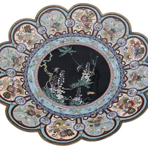 Antique 18" Japanese Cloisonne Charger Plate