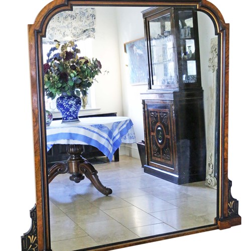 Antique C1880 Aesthetic Burr Walnut And Ebonised Overmantle Wall Mirror Large