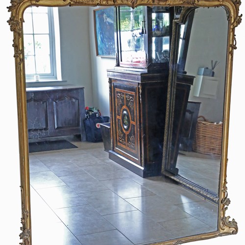 Antique Very Large 19Th Century Gilt Floor Overmantle Wall Mirror - High-Quality