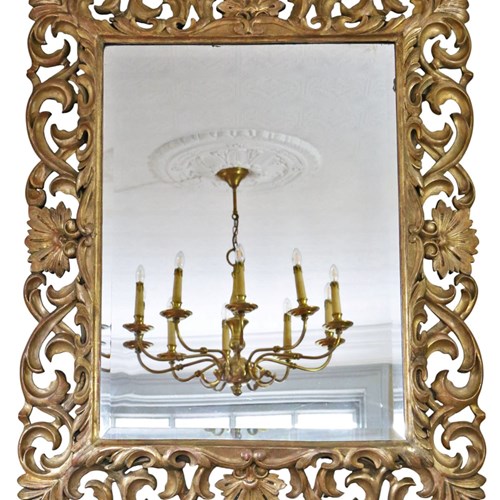 Antique 19Th Century Giltwood Florentine Overmantel Wall Mirror – Ornate Frame