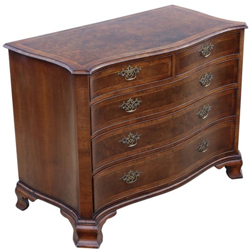 Vintage Exceptional Large Crossbanded Burr Walnut Serpentine Chest Of Drawers