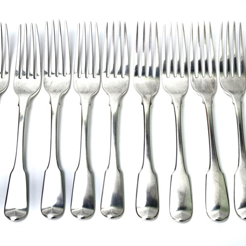 Antique Sterling Silver Matched Set Of 12 Dessert Forks William Fearn - 1810/11