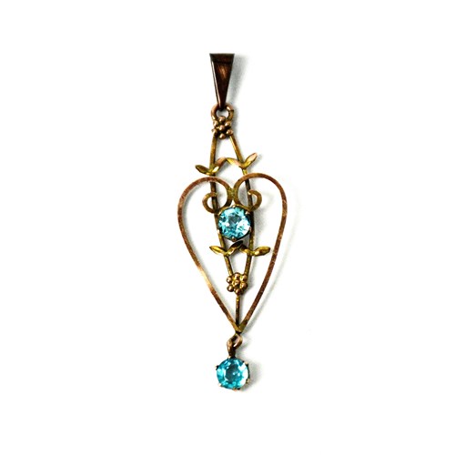 Antique Art Nouveau 9Ct Rose Gold Heart Shaped Pendant W/ Two Tourmaline Stones