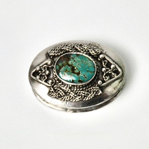 Sterling Silver Pill Box With Turquoise Stone In The Top Marked .925
