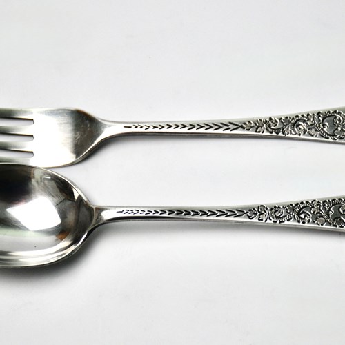 Antique Silver Childs Fork And Spoon Set - Sheffield 1905 By Allen & Darwin