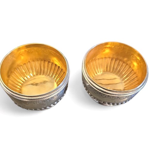 Antique Sterling Silver Salts Pair W/Gilt Interior, London 1880 By Charles Adams