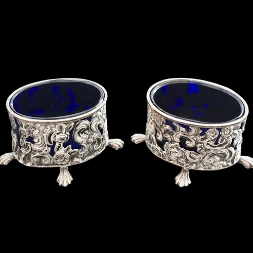 Antique Sterling Silver Pair Salts With Blue Glass Liners (1898) – Oetzmann & Co