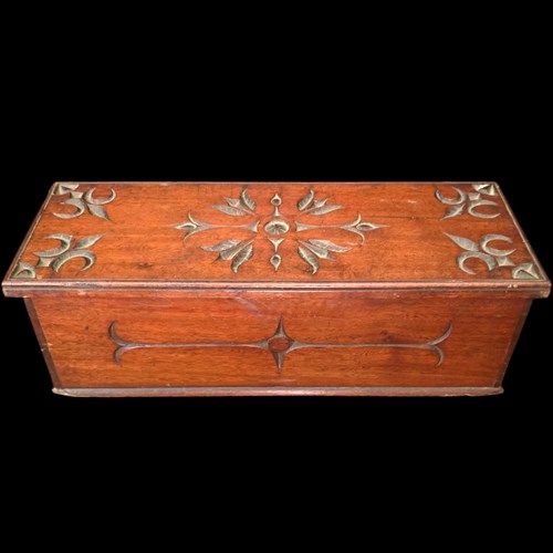 Mid/Late 19Th C Mahogany Glove Box With Fleur De Lis Carved Detail