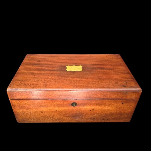 Victorian Mahogany Writing Slope Desk With Drawer, Brass Mounts And Inkwells