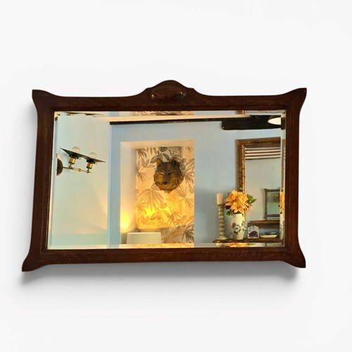 Antique Art Nouveau Mahgony Framed Bevelled Edge Wall Mirror