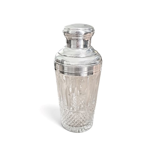 French 1930'S "Cristal St Louis" Cocktail Shaker W/ Silver Plate Top - Excellent