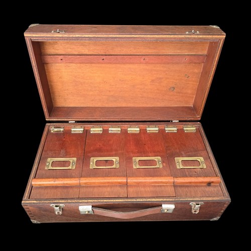 Antique Wooden Specimen Cabinet – Vintage Archival Index Case With Brass Fitting