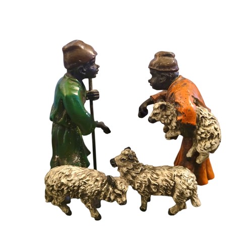 Antique Franz Bergman Cold Painted Bronze African Sheep Seller - Original 1900'S