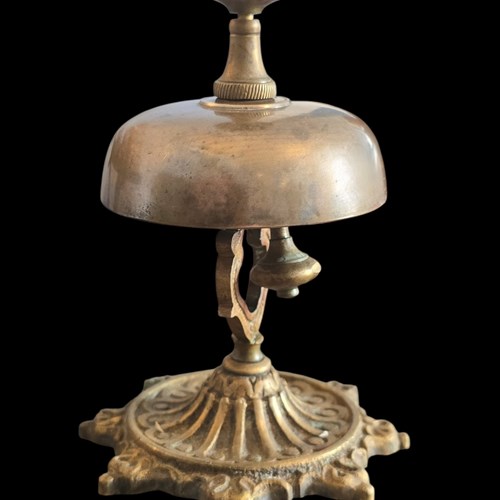 Antique Brass Desk Bell - Hotel/Desk/Shop Bell W/Marble Accents Late Victorian