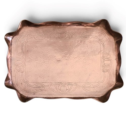 Antique Art Nouveau Hand Hammered/Decorated Large Copper Tray Atributed Keswick