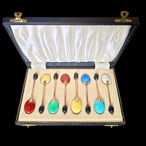 Vintage 1964 Silver Gilt & Enamel Coffee Spoons – William Suckling Ltd –Set Of 8