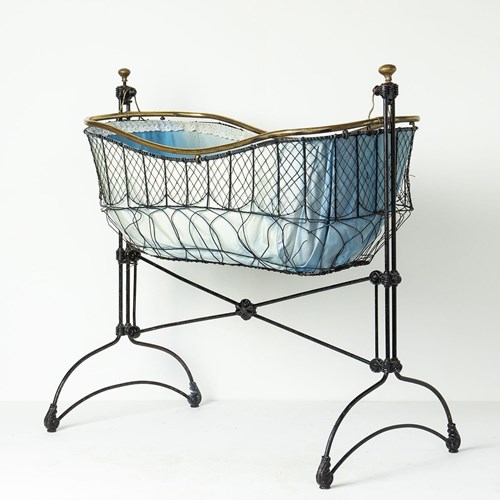 Antique Victorian Cast Iron And Brass Rocking Cradle, 19Th Century