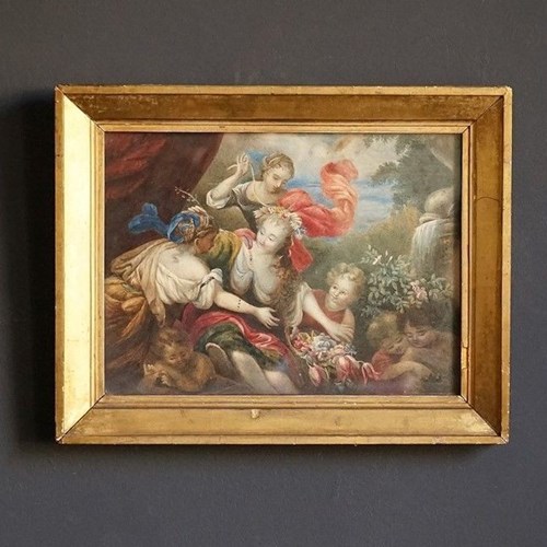  Antique Original Watercolour Painting Depicting A Classical Scene, 19Th Century