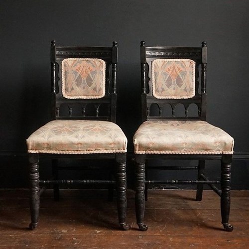  Pair Of Antique Ebonised Aesthetic Movement Side Chairs, 19Th Century