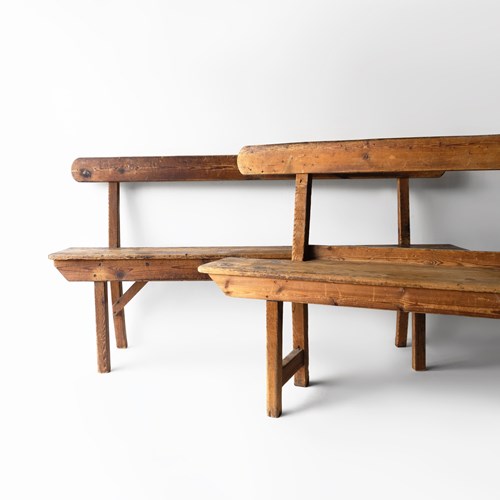 Antique Pitch Pine Wooden Textile Mill Bench, Early 20Th Century