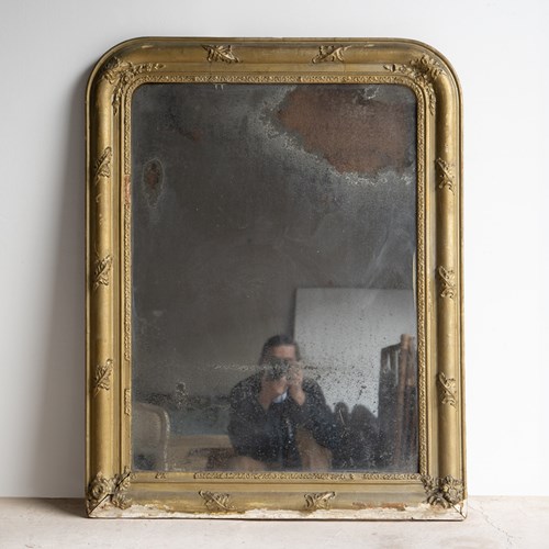 Antique French Louis Philippe Arched Gilt Framed Foxed Mirror, 19Th Century