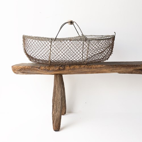 Large French Antique Wire Escargot Collecting Basket With Lid, Foraging Trug